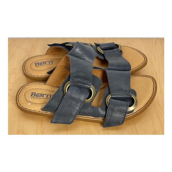 Born Women's Marston Navy Leather 2 strap Sandals Size 7M - Picture 2 of 6